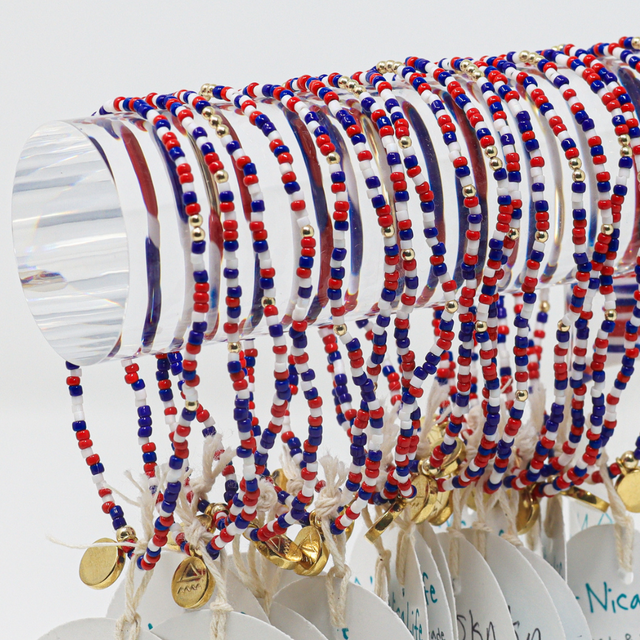 Red White & Blue Americana Stretch Bracelet w/ Gold