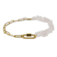 Anklet with gold chain and rose quartz stone beads with a carabiner clasp for charms on a white background 