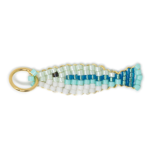 Handmade seafoam multicolor fish charm for charm bracelet or necklace shown on white