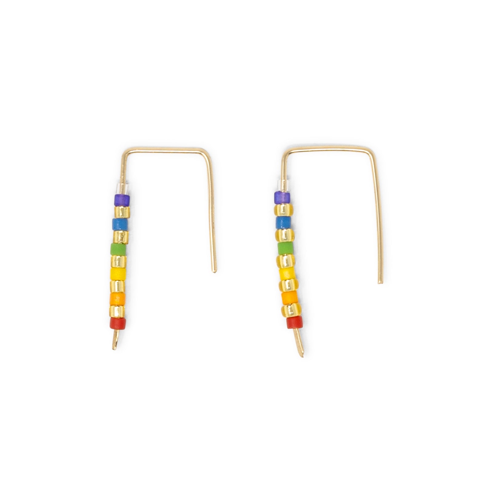 Simple Seed Bead Bar Earrings Rainbow & Gold