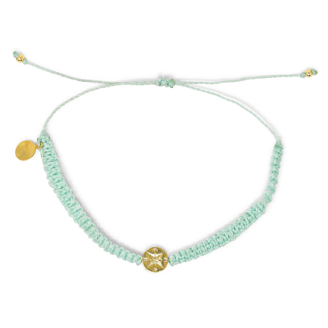 Cucumber Macrame & Gold Compass Charm Anklet