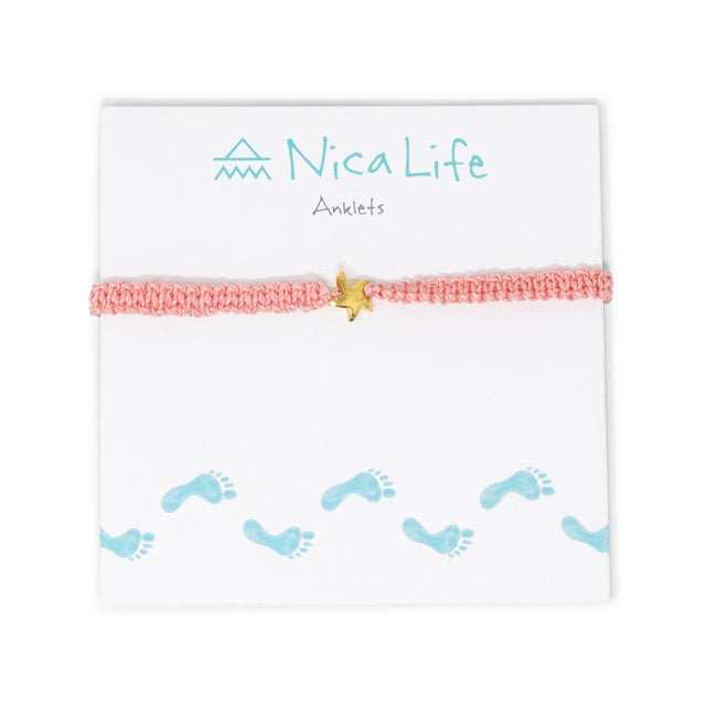 Strawberry Macrame & Gold Starfish Anklet