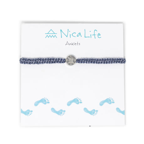Denim Macrame & Silver Compass Charm Anklet