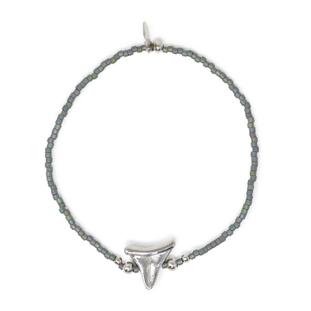 Denim & Silver Shark Tooth Charm Stretch Bracelet