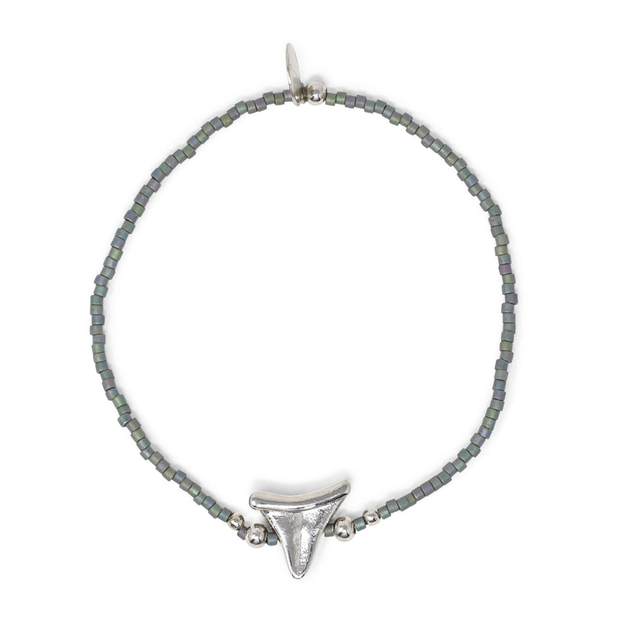 Denim & Silver Shark Tooth Charm Stretch Bracelet