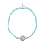 Teal & Silver Compass Charm Stretch Bracelet