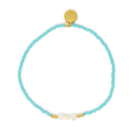 Teal Pearla & Gold Stretch Bracelet