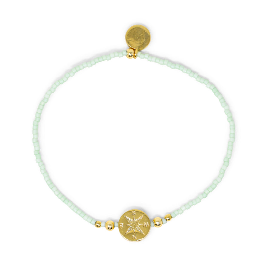 Cucumber & Gold Compass Charm Stretch Bracelet