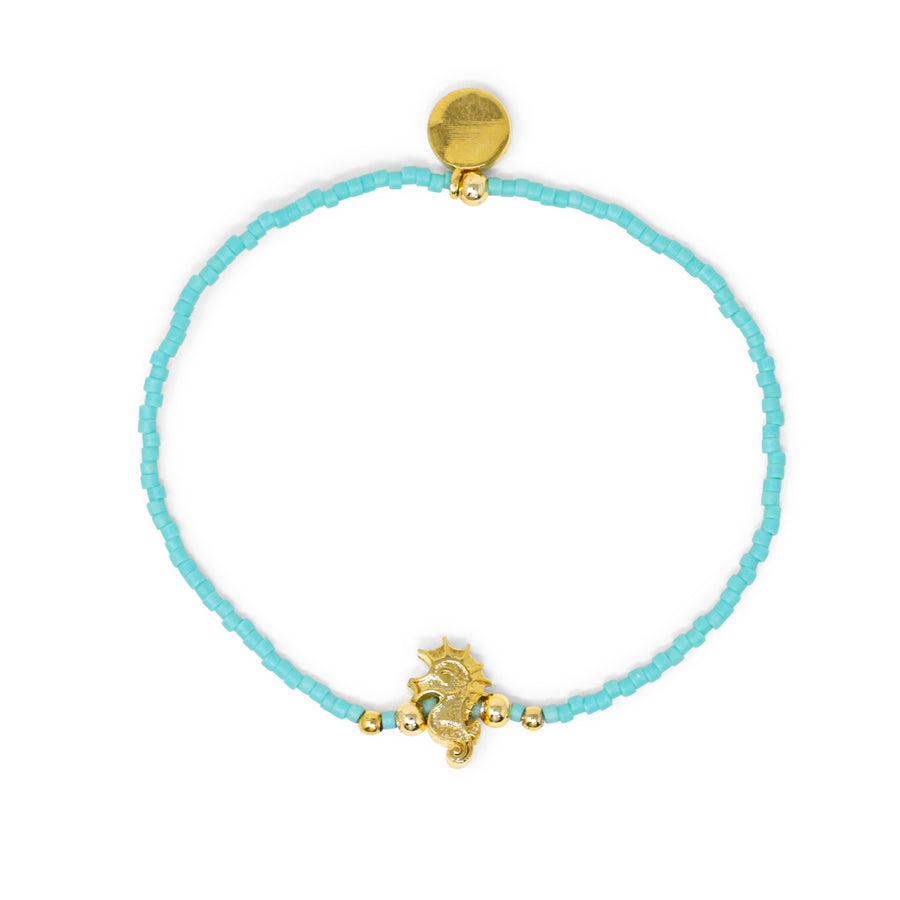 Teal & Gold Seahorse Charm Stretch Bracelet