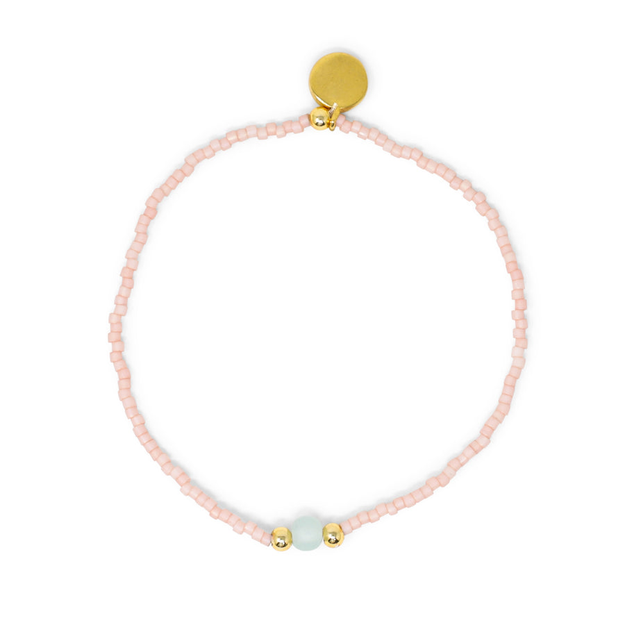 Coral w/ Seaglass & Gold Stretch Bracelet