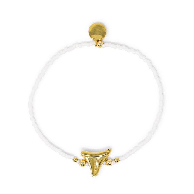 White & Gold Shark Tooth Charm Stretch Bracelet