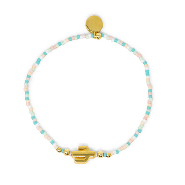 Playa & Gold Cactus Charm Stretch Bracelet