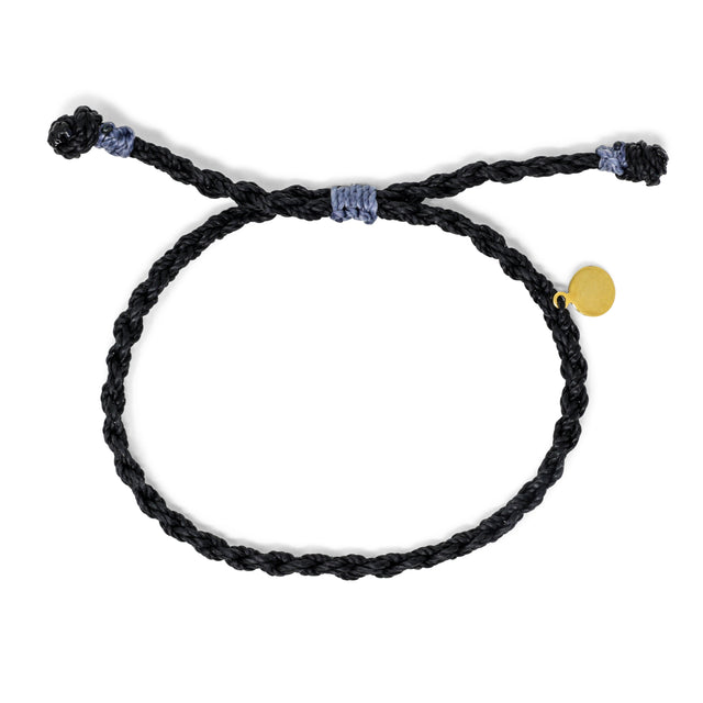 Men's Rope Braid Bracelet- Black w/ Denim Details