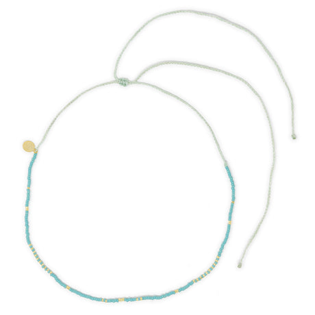 Top view of Teal & Gold Waterproof beaded surfer choker