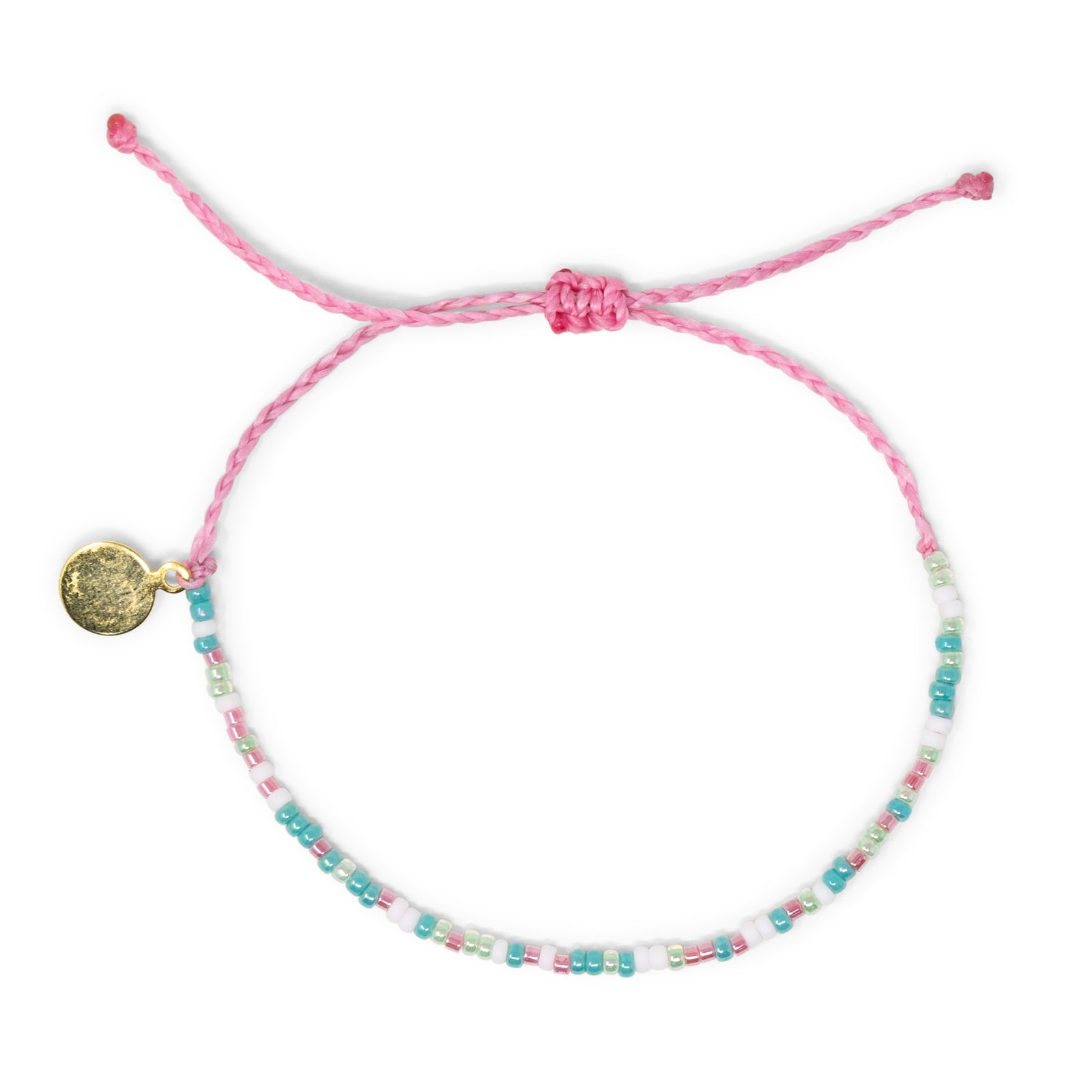 Teal & Pink Pearly Seed Bead Adjustabl Bracelet