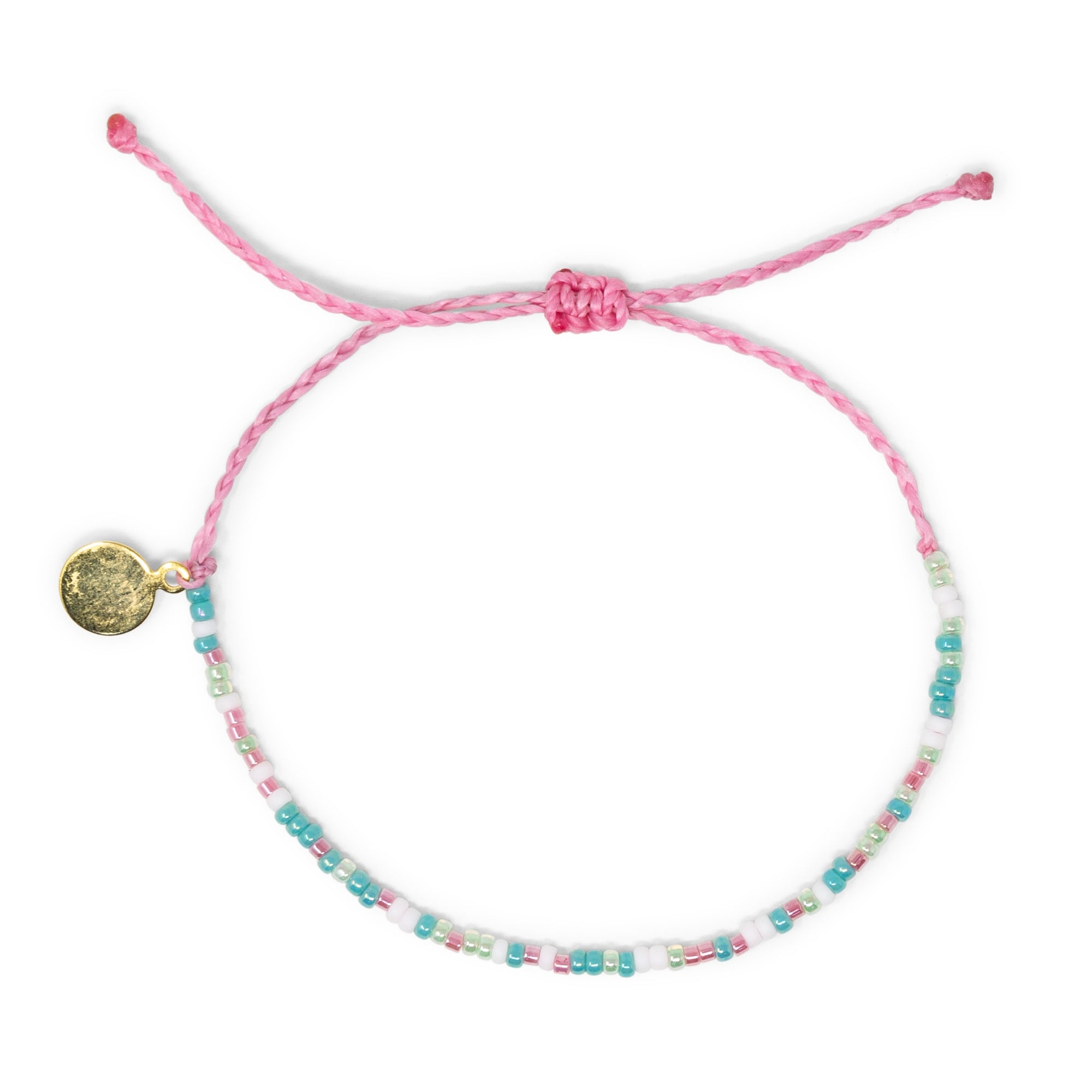 Teal & Pink Pearly Seed Bead Adjustabl Bracelet