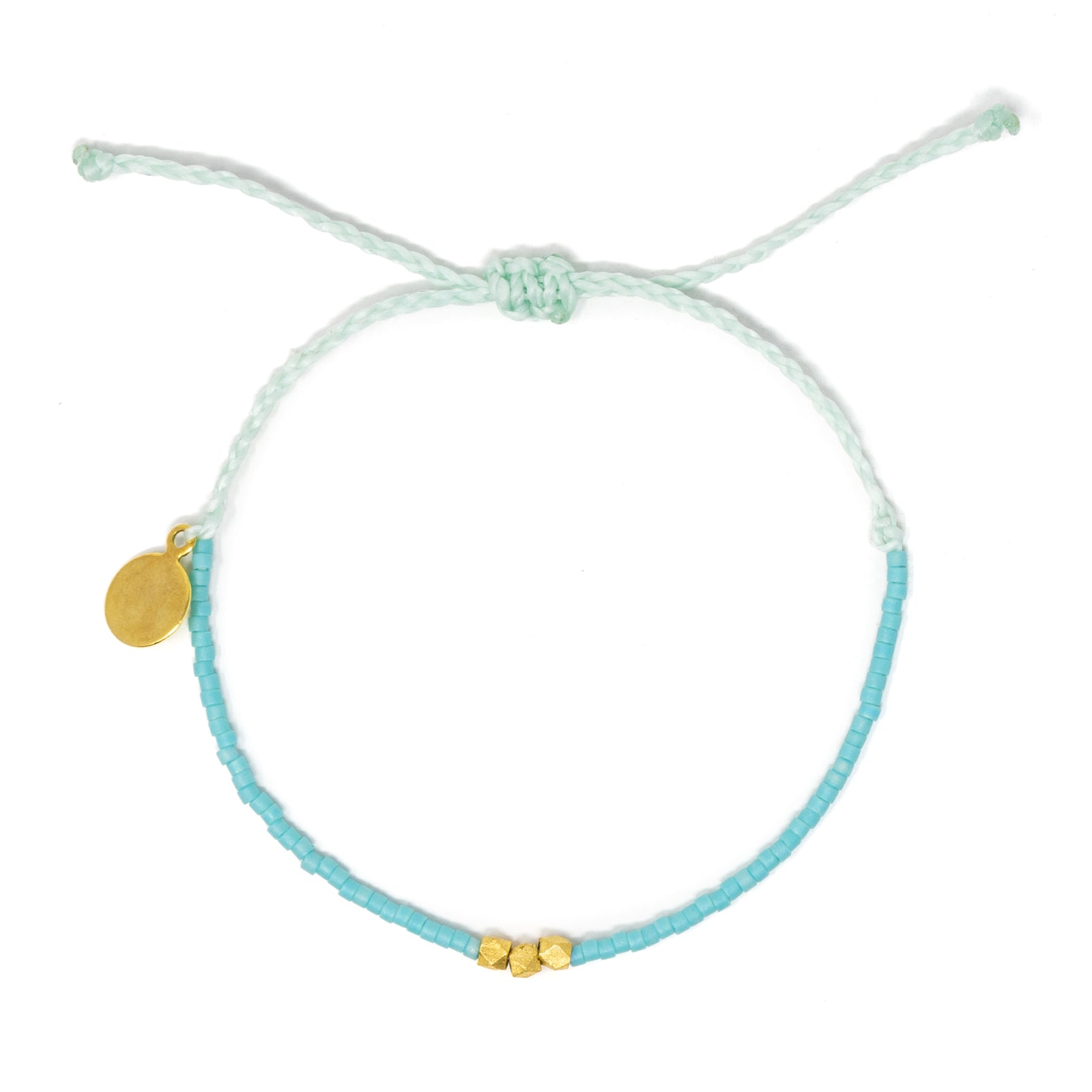 Teal w/ Gold 3 Bead Adjustable Bracelet