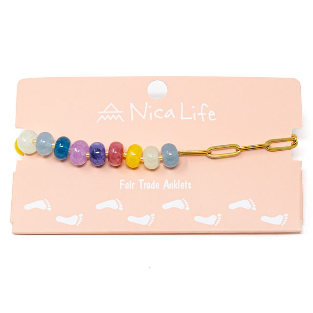 Meet me Halfway Anklet in Rainbow Pony Bead & Gold Chain