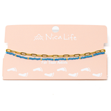 Doubled Up Anklet in Blue & Small Gold Chain