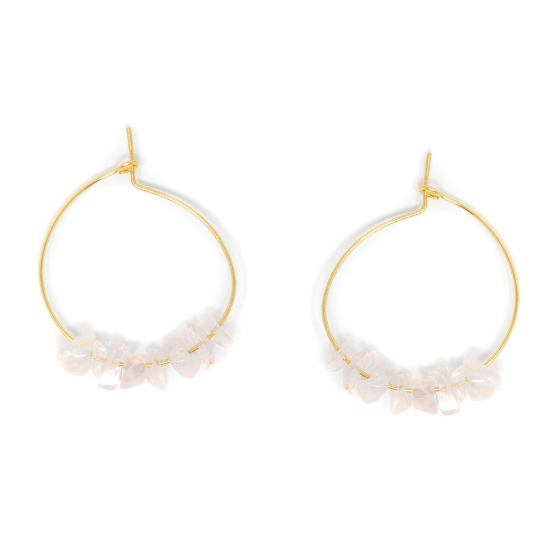 Gold & Rose Quartz Hoop Earring