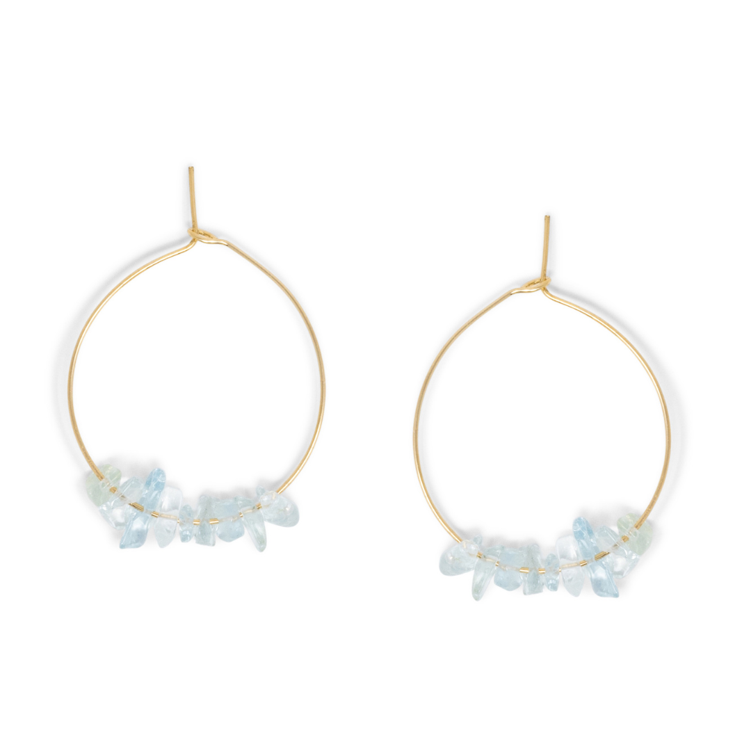 Gold & Aquamarine Hoop Earring