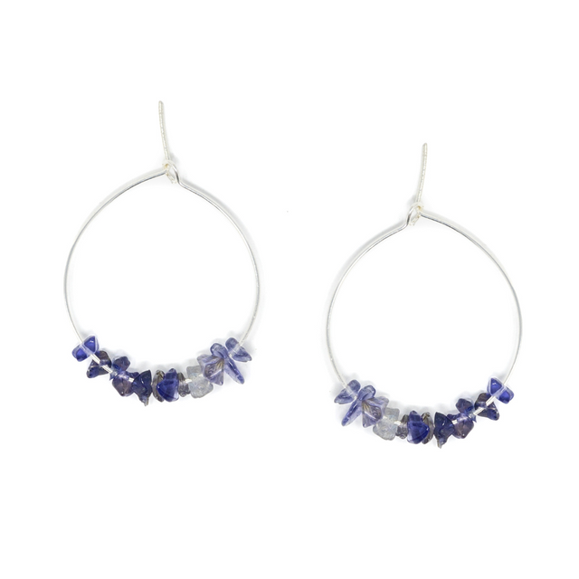Silver & Iolite Hoop Earring