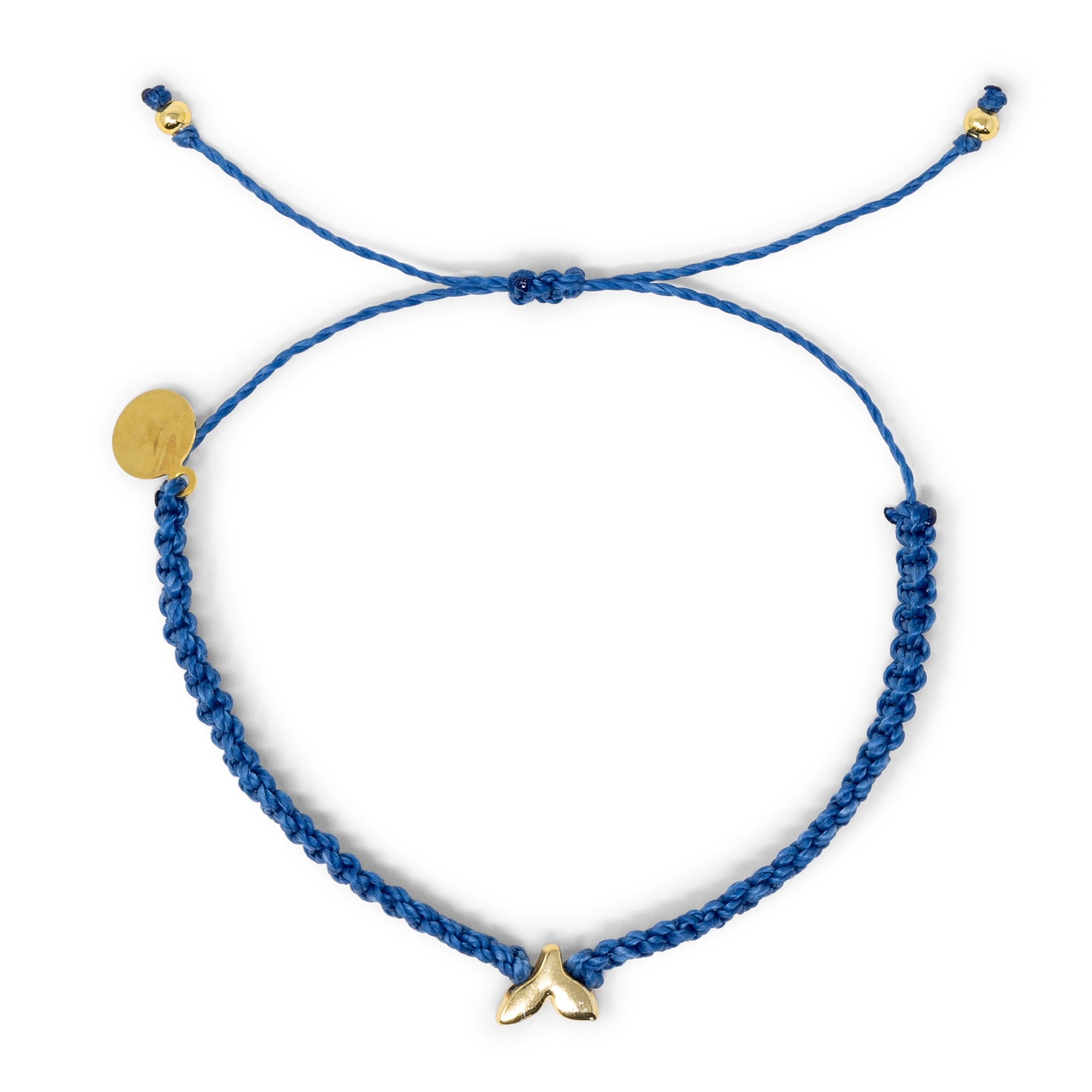 Whale Tail Blue Macrame Bracelet on White