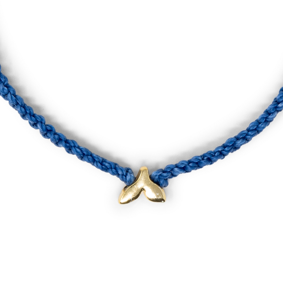 Whale Tail Blue Macrame Bracelet on White