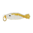 Beaded white & fish charm for charm bracelet or necklace with gold accents on a white background