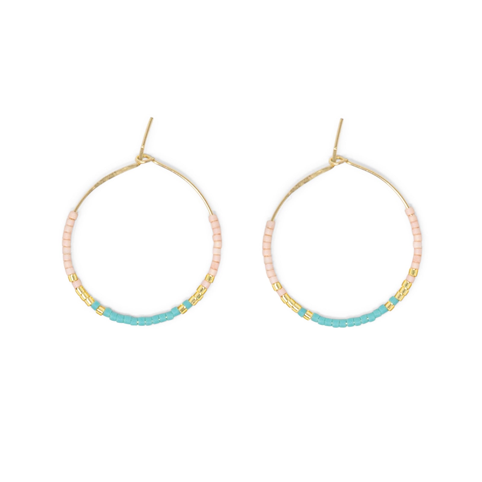 Teal & Coral Ombre Gold Hoops