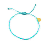 Sea Glass Teal & Neon Purple Dot Beaded Bracelet