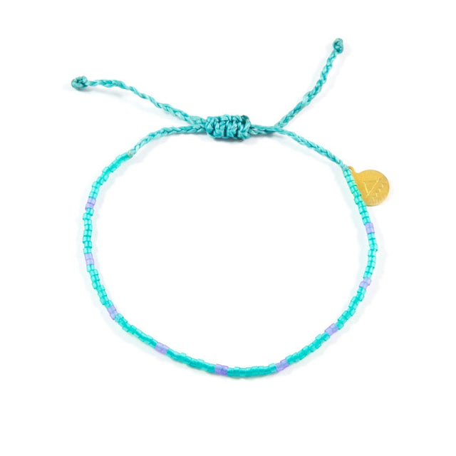 Sea Glass Teal & Neon Purple Dot Beaded Bracelet