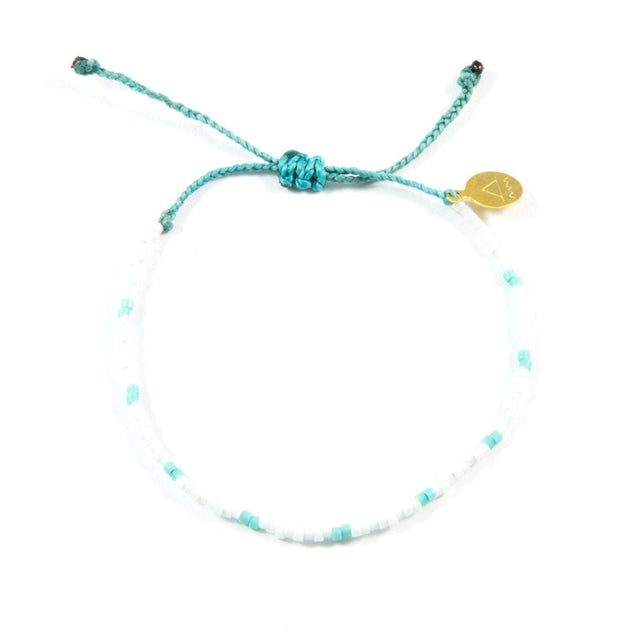 White & Teal Dot Beaded Bracelet