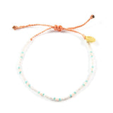 White & Coral Dot Pattern Beaded Bracelet