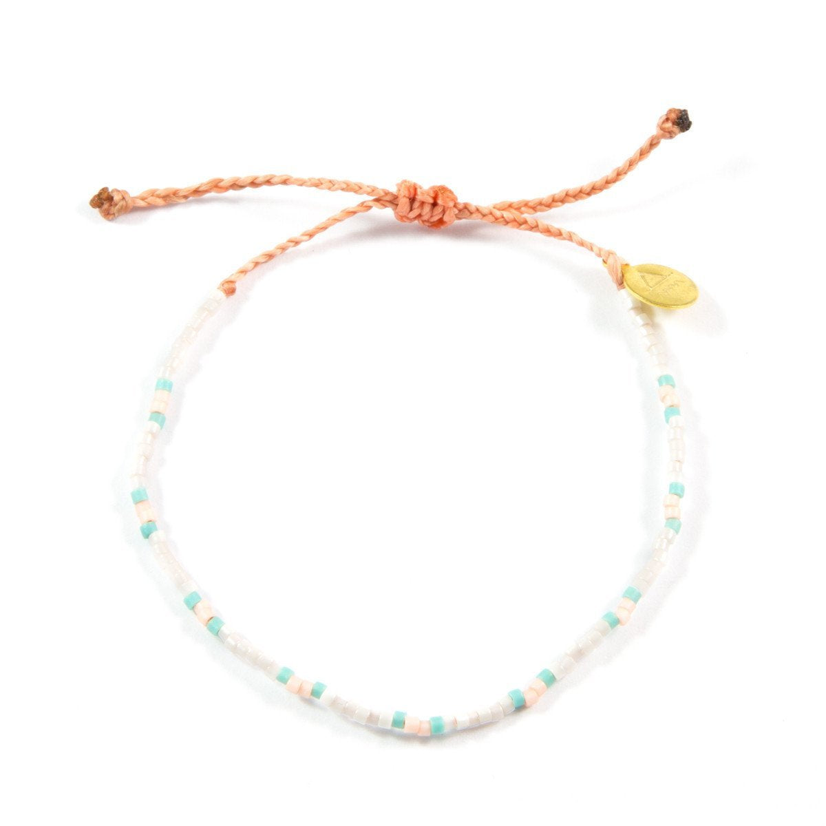 White & Coral Dot Pattern Beaded Bracelet