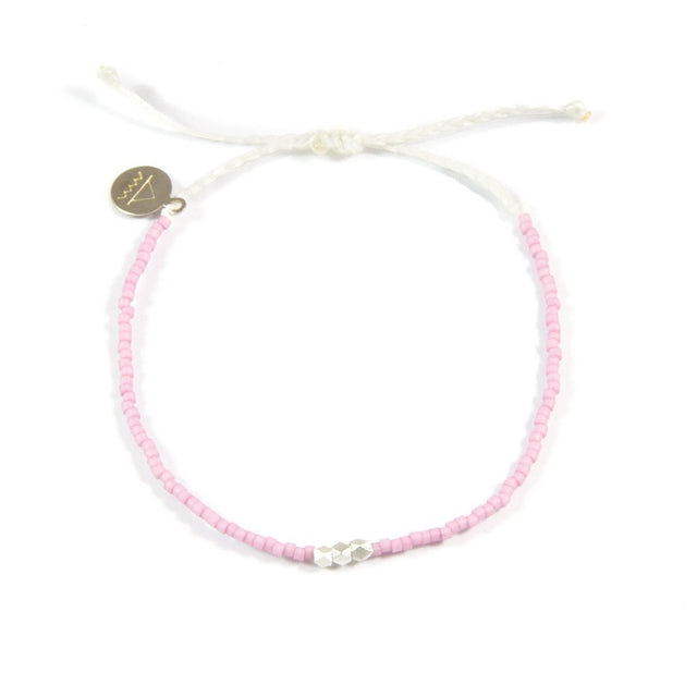 Plum & White Silver Bead Bracelet