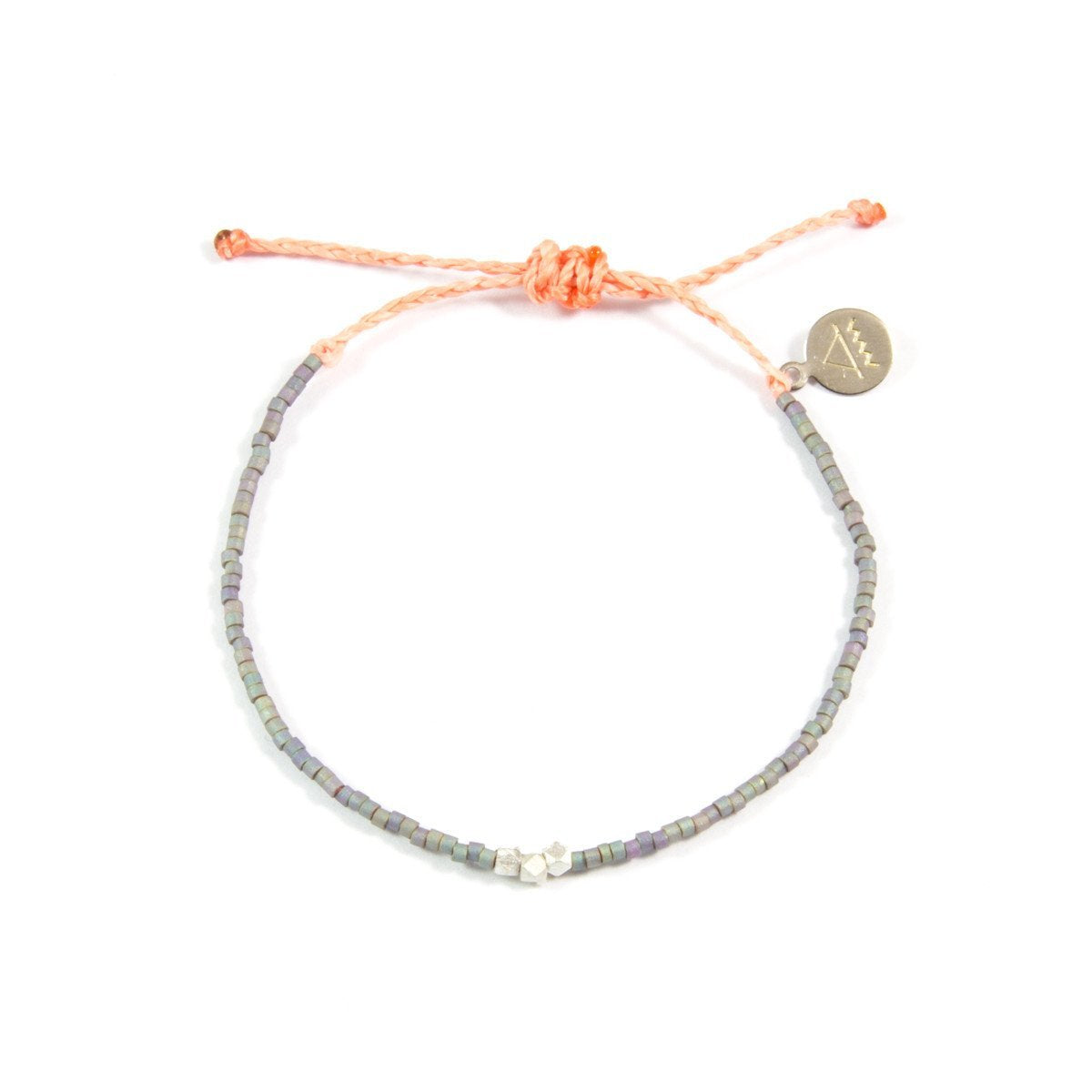 Denim & Coral Silver Bead Bracelet