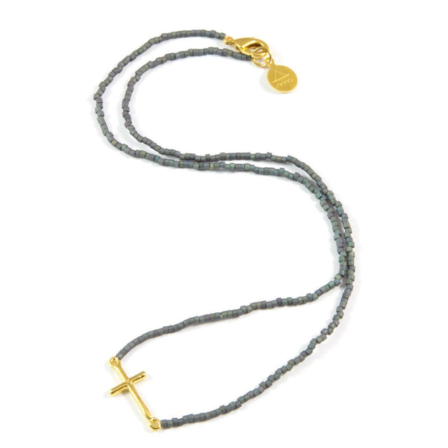 Denim Cross Tiny Charm Necklace