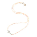 Light Coral Cross Tiny Charm Necklace in Silver