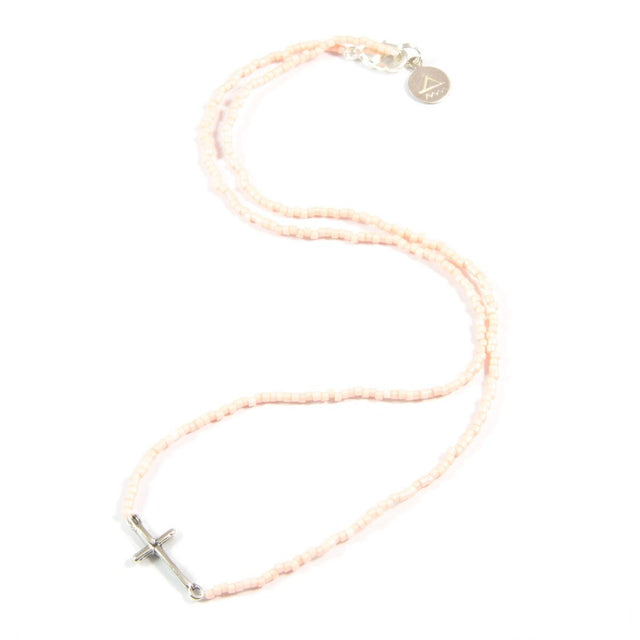 Light Coral Cross Tiny Charm Necklace in Silver
