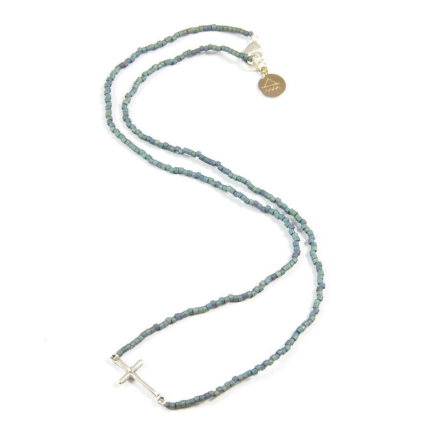 Denim Cross Tiny Charm Necklace in Silver