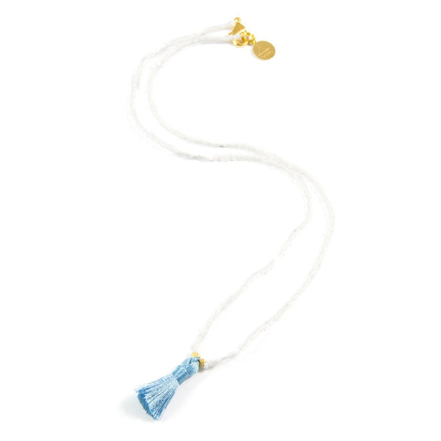White & Denim Mini Tassel Necklace