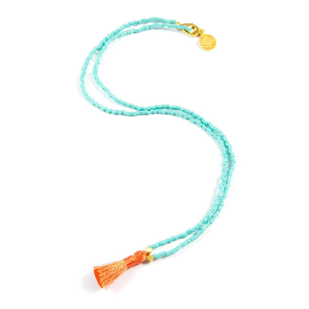 Teal & Dark Coral Mini Tassel Necklace