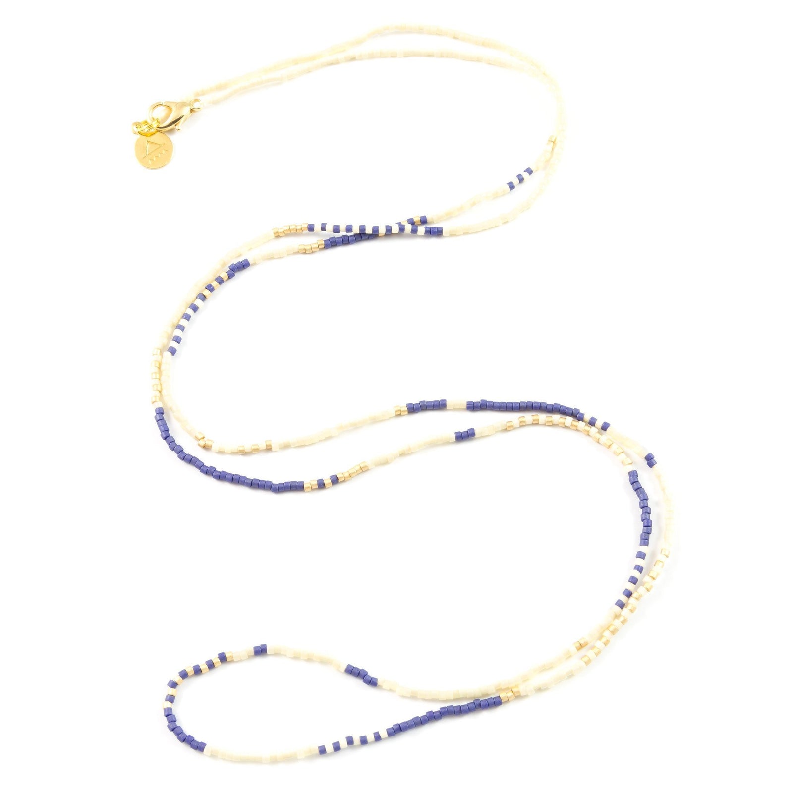 Navy White & Gold Long Beaded Strand