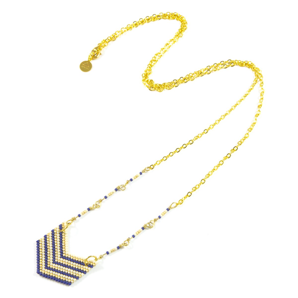 Navy Cream Gold Woven Chevron