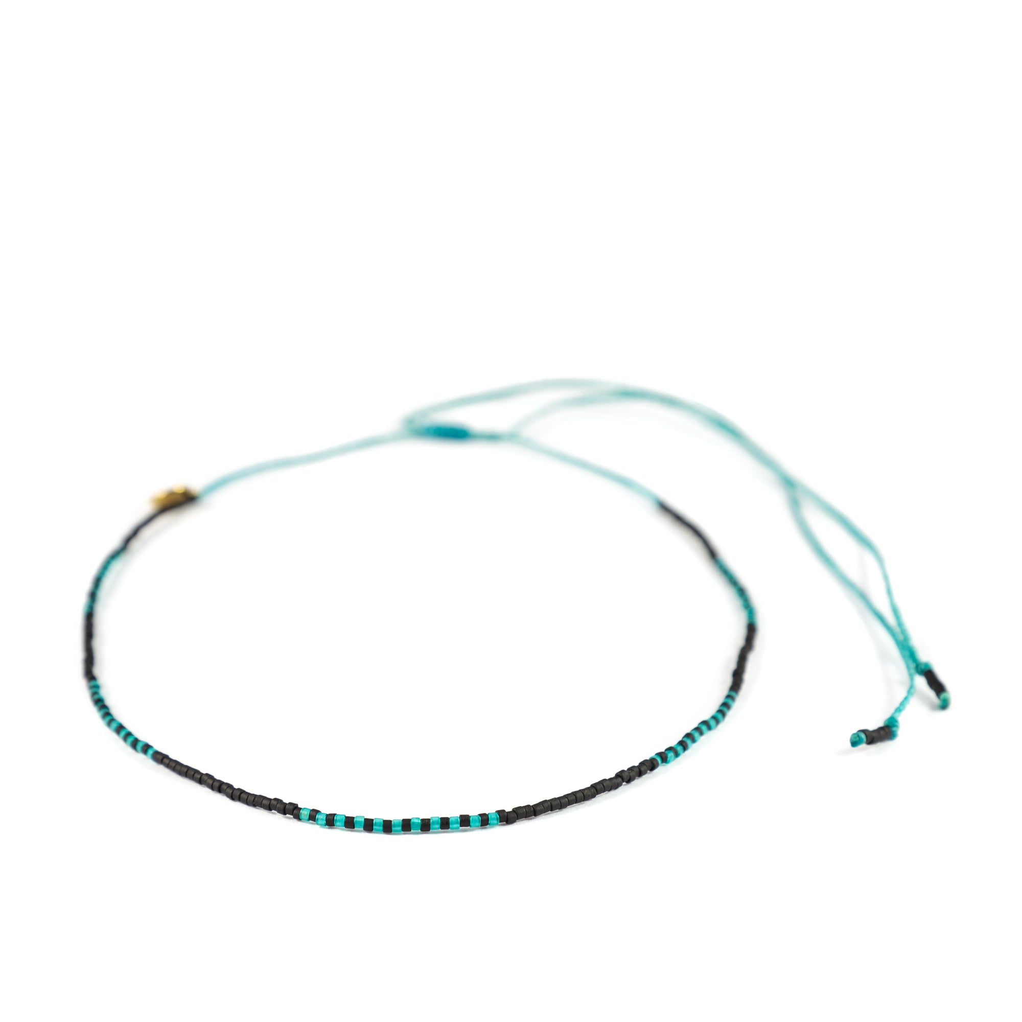 Black & Sea Glass Teal Alternating Block Mermaid Necklace