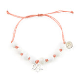 Coral & White Turquoise Lotus Flower Bracelet in Silver