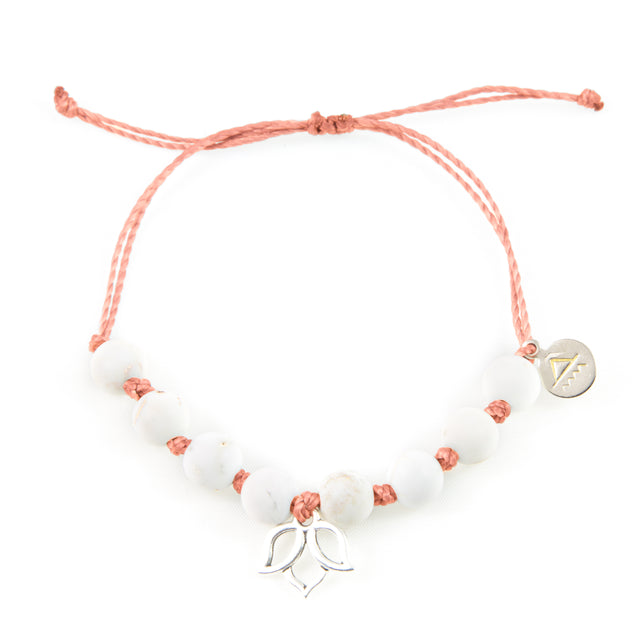 Coral & White Turquoise Lotus Flower Bracelet in Silver