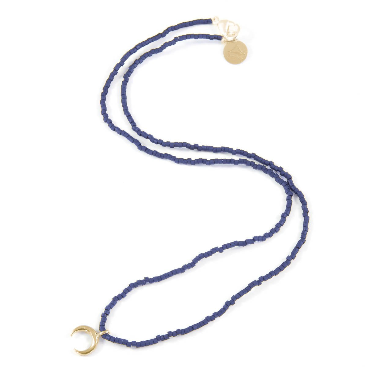 Navy Crescent Tiny Charm Necklace in Gold