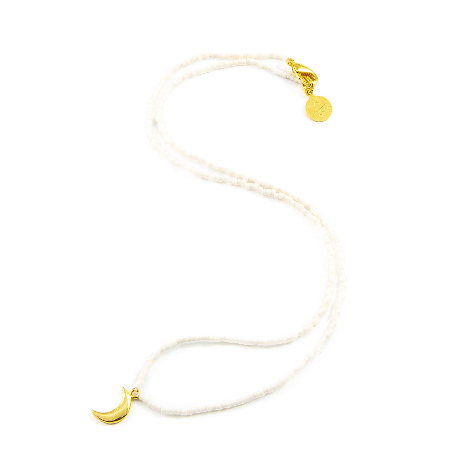 Peachy Cream Moon Tiny Charm Necklace in Gold